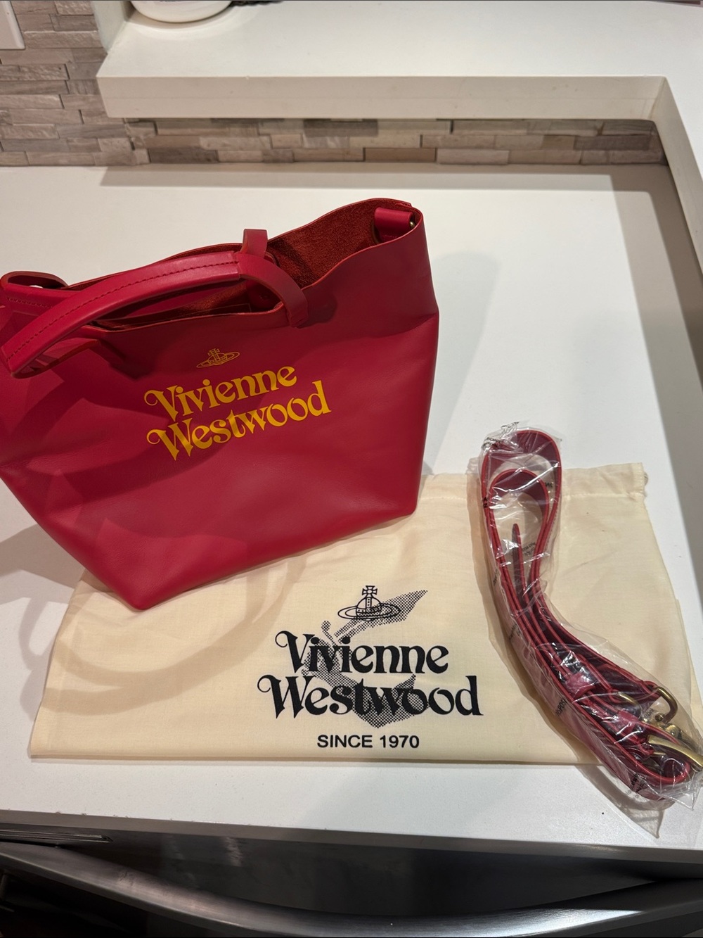 Vivienne Westwood Red Tote with Yellow Logo